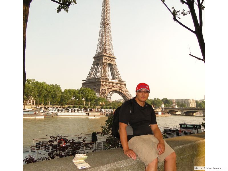Mike with the Eiffel Tower and The Seine