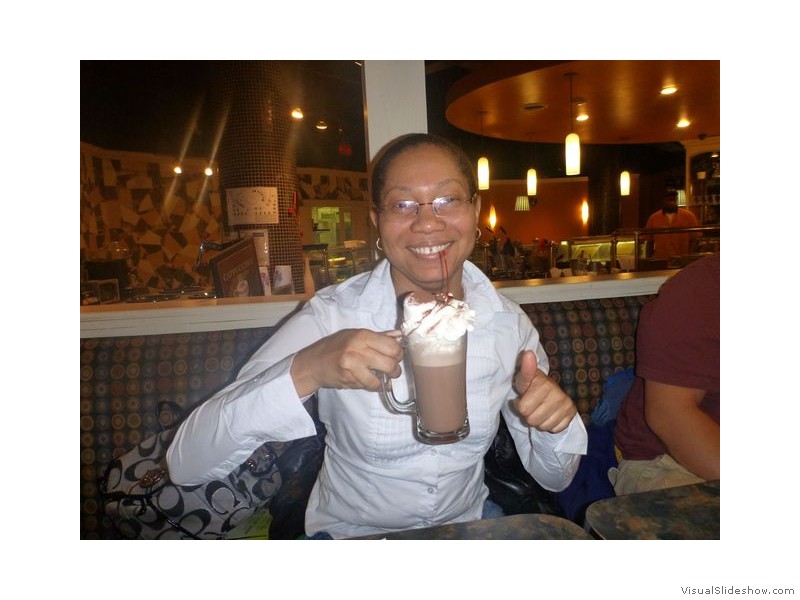 Natalia with her Fully Loaded Hot Chocolate