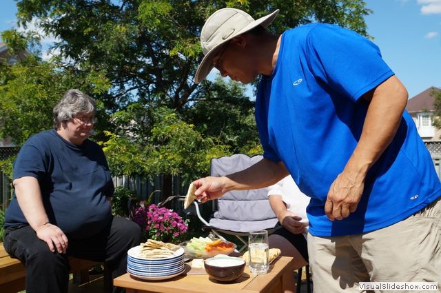 Mike Having Some Pita and Blue Cheese Dip