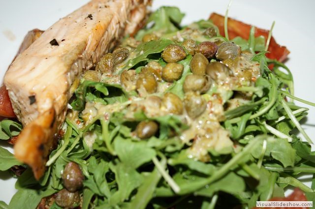 Salmon and Salad with a Potato Cake