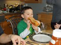 Connor Eating Big Hot Dog