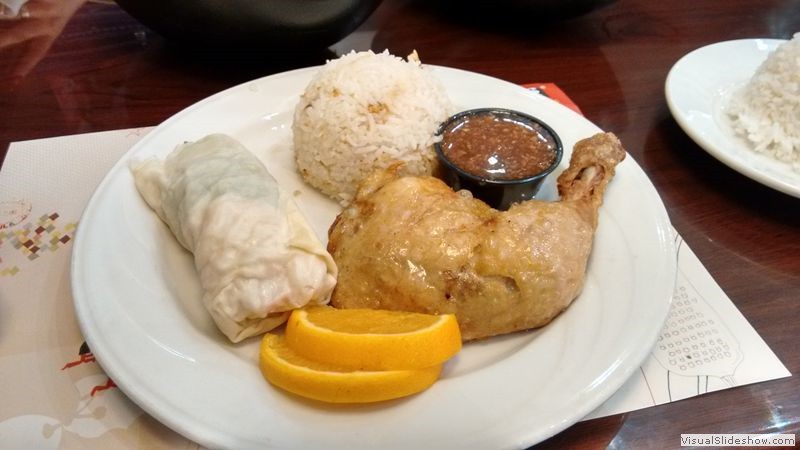 Awesome Fried Chicken with Fresh Vegetable Roll and Rice