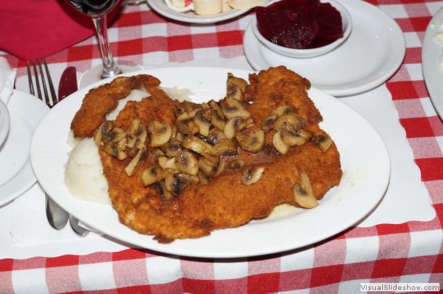 Pork Schnitzel with Mushrooms at Country Style Hungarian Restaurant