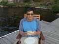 Mike Eating Roti on Dock